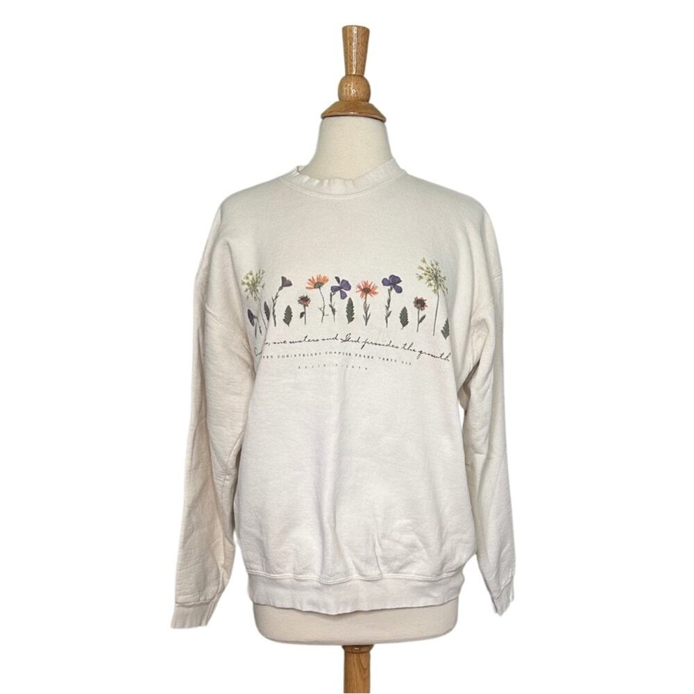 Vintage 80s 90s Cream Dainty Flower Graphic Crew Neck Pullover TJ